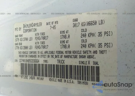 2005 Dodge Ram 1500 Slt/Laramie z USA, uszkodzony, nr VIN 1D7HU18D15S100999